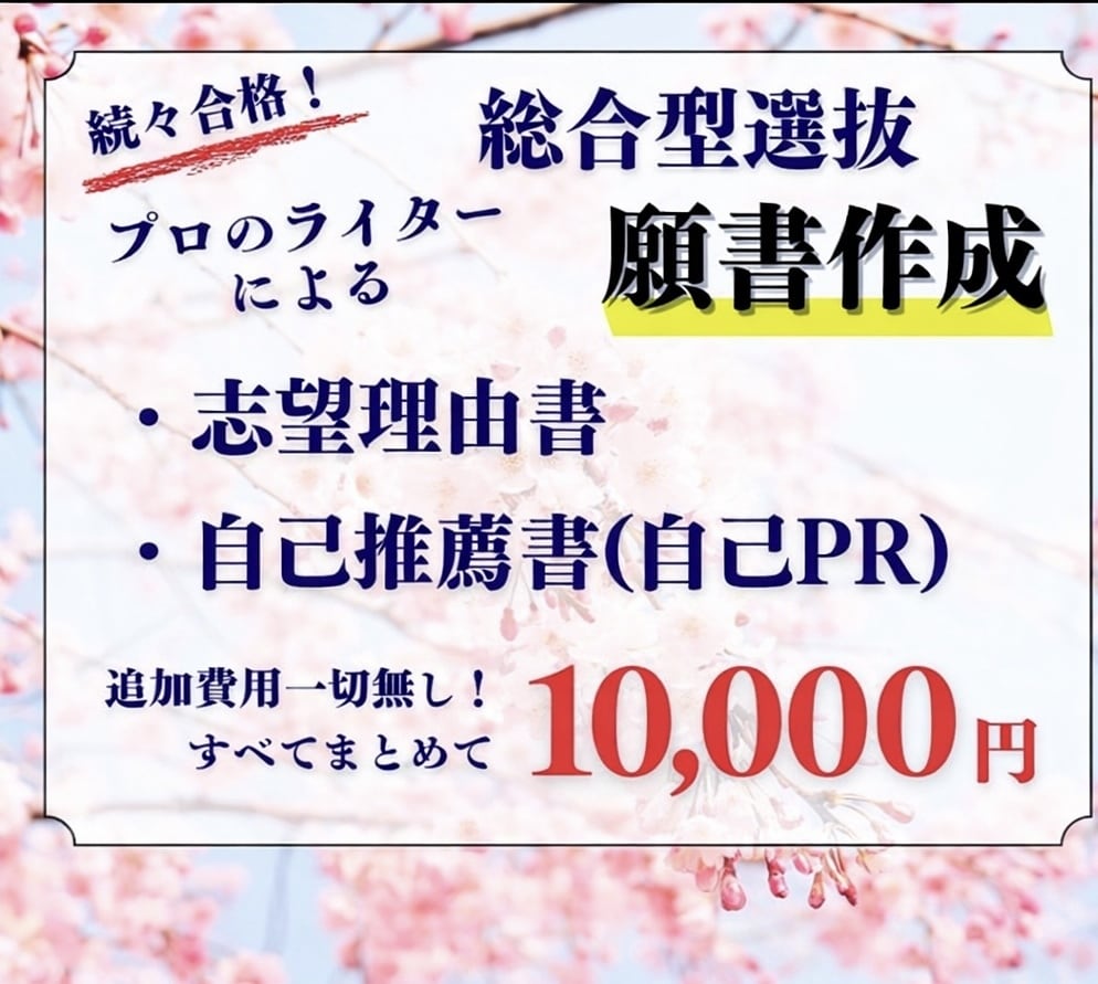 AO・推薦入試の志望理由書・自己推薦書を作成します 追加料金一切無し！合格実績500件のプロのライターが対応 イメージ1