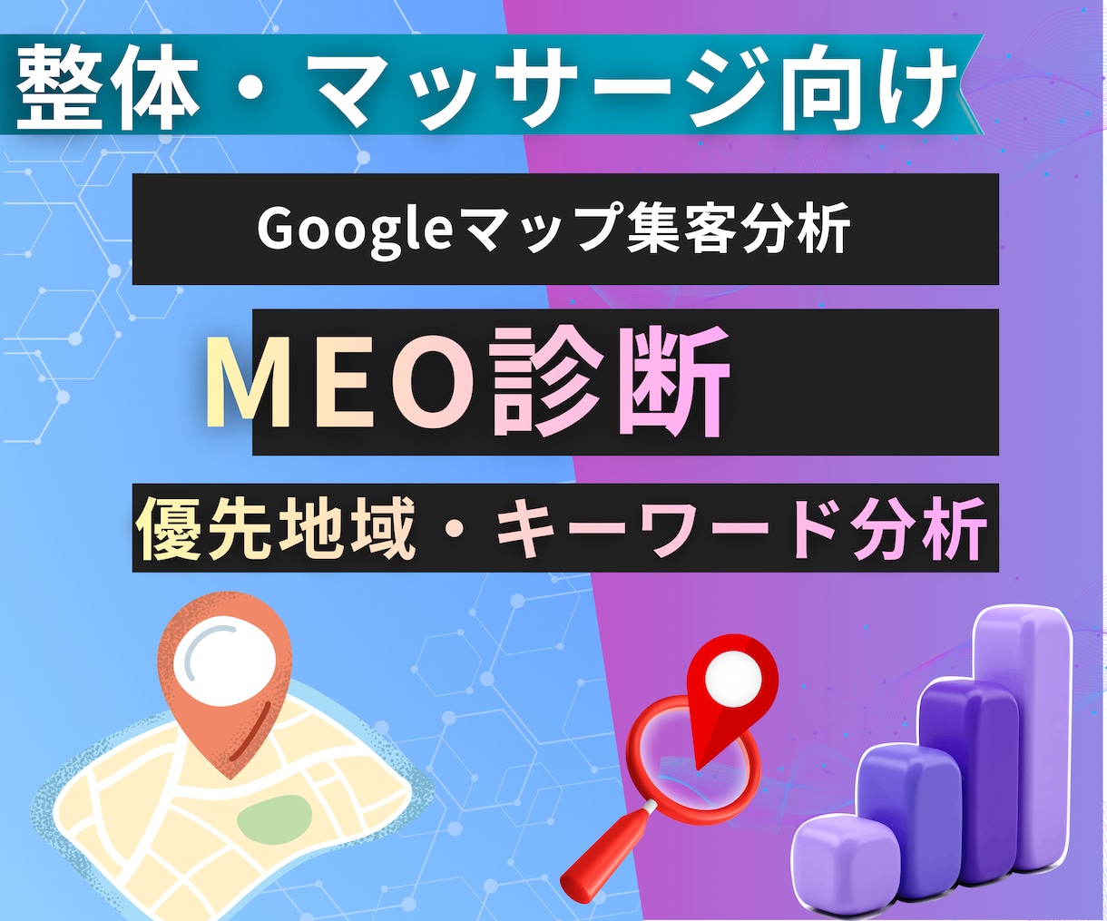 整体向けMEO診断｜地域・キーワード分析します Googleマップ優先地域・対策キーワード分析 イメージ1