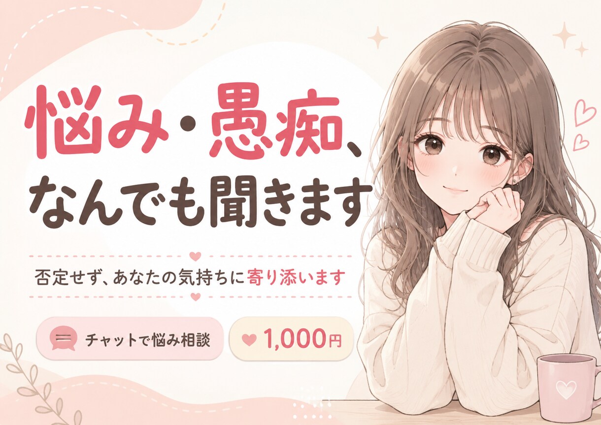 誰にも言えない悩み、否定せず寄り添います 話すだけでも、心は少し軽くなります イメージ1
