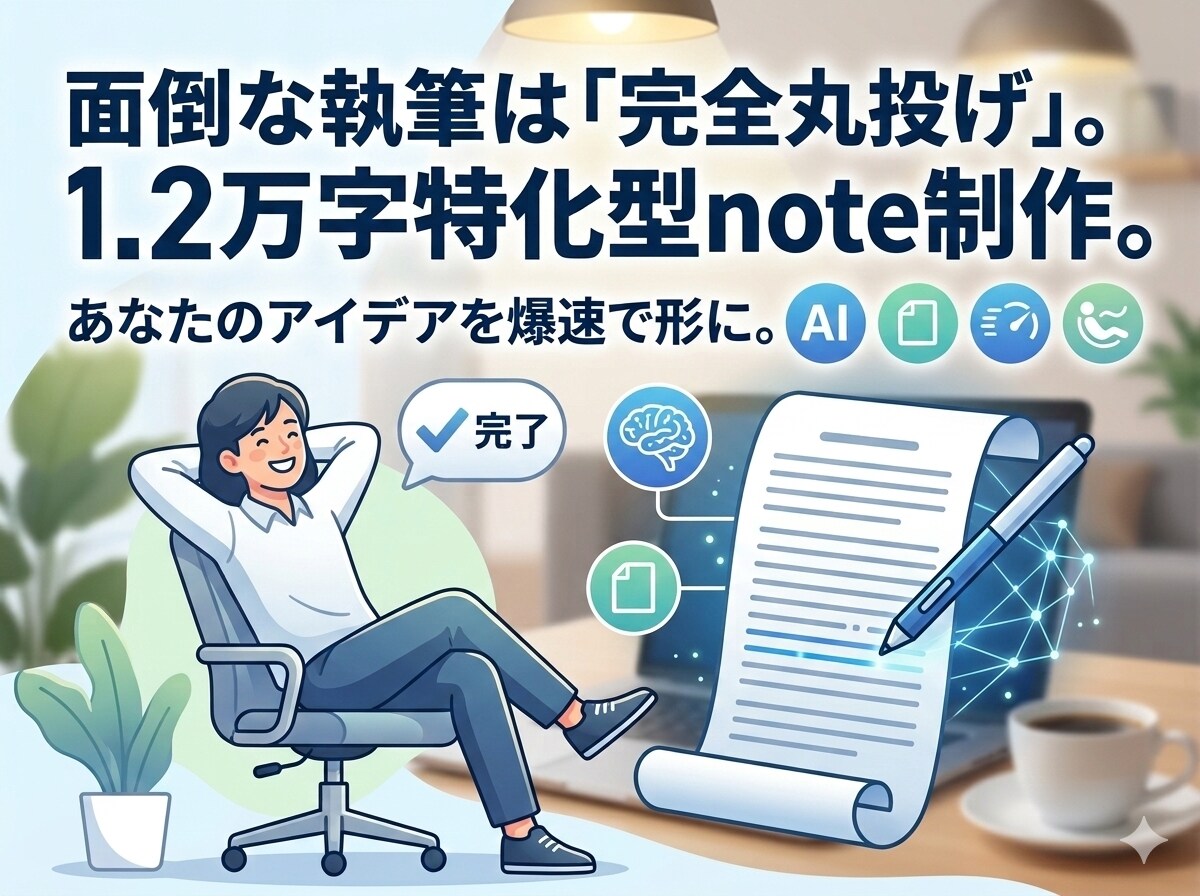 1.2万字note制作。AIで速さ品質を両立します 有料販売も可能な高品質。SEO済みの1.2万字で資産化。 イメージ1