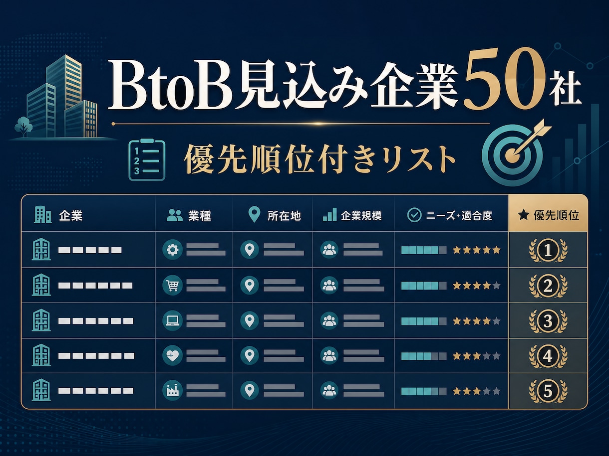 BtoB見込み企業候補を優先順で整理します 公開情報から営業先候補と選定理由を整理します イメージ1