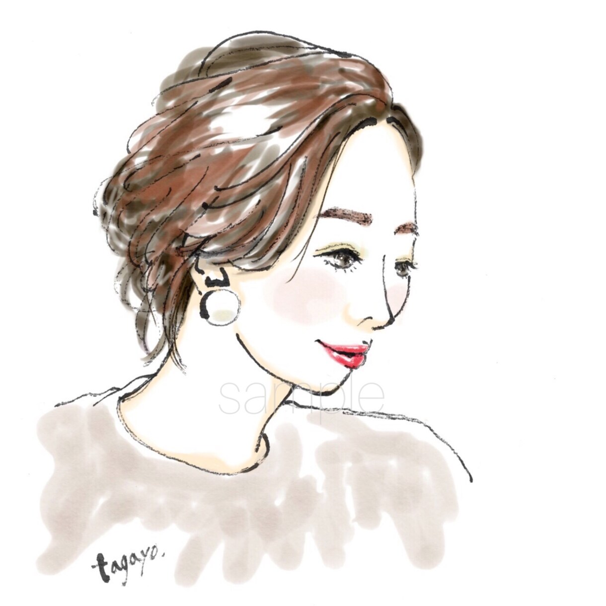 30代以上の大人女性に人気。上品なアイコン描きます シンプルで優しいタッチの似顔絵☆ニュアンスある線画と水彩 イメージ7