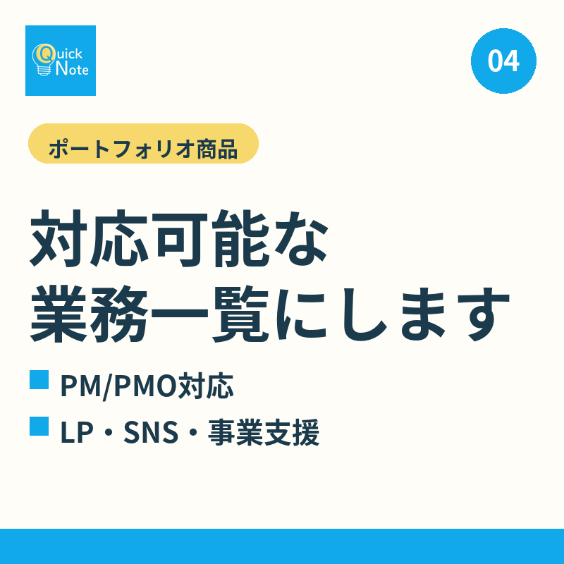 ポートフォリオ商品・対応可能な業務一覧にします 事業推進サポーター/PM/PMO/ディレクター イメージ1