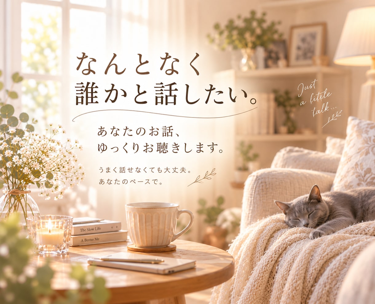 なんとなく誰かと話したいꕥあなたのお話お聴きします うまく話せなくても大丈夫。あなたのペースでお話しましょう♪ イメージ1