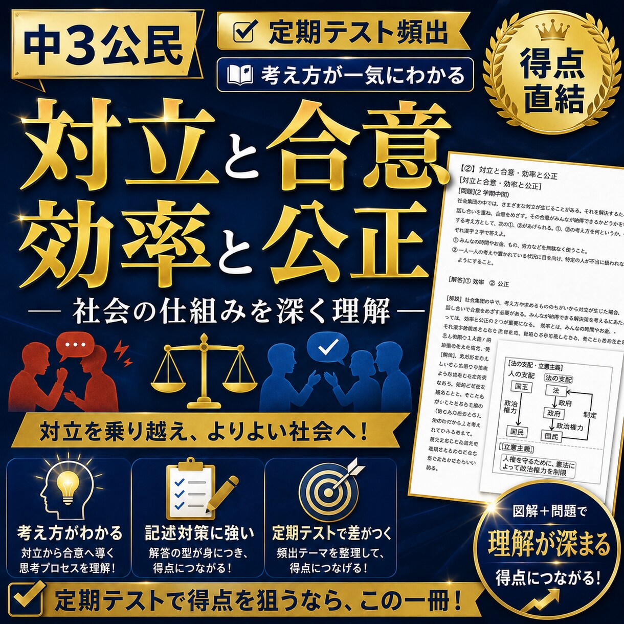 中３の定期試験の対策問題を提供します 理解しにくい公民分野を得点源にして、評定「５」を取ろう！ イメージ7