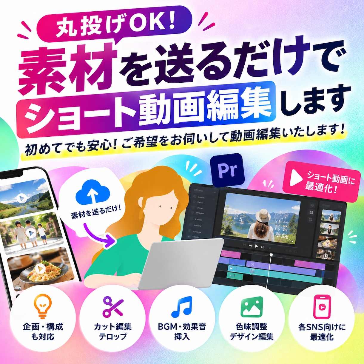 丸投げOK！素材を送るだけでショート動画編集します 初めてでも安心！ご希望をお伺いして動画編集いたします！ イメージ1