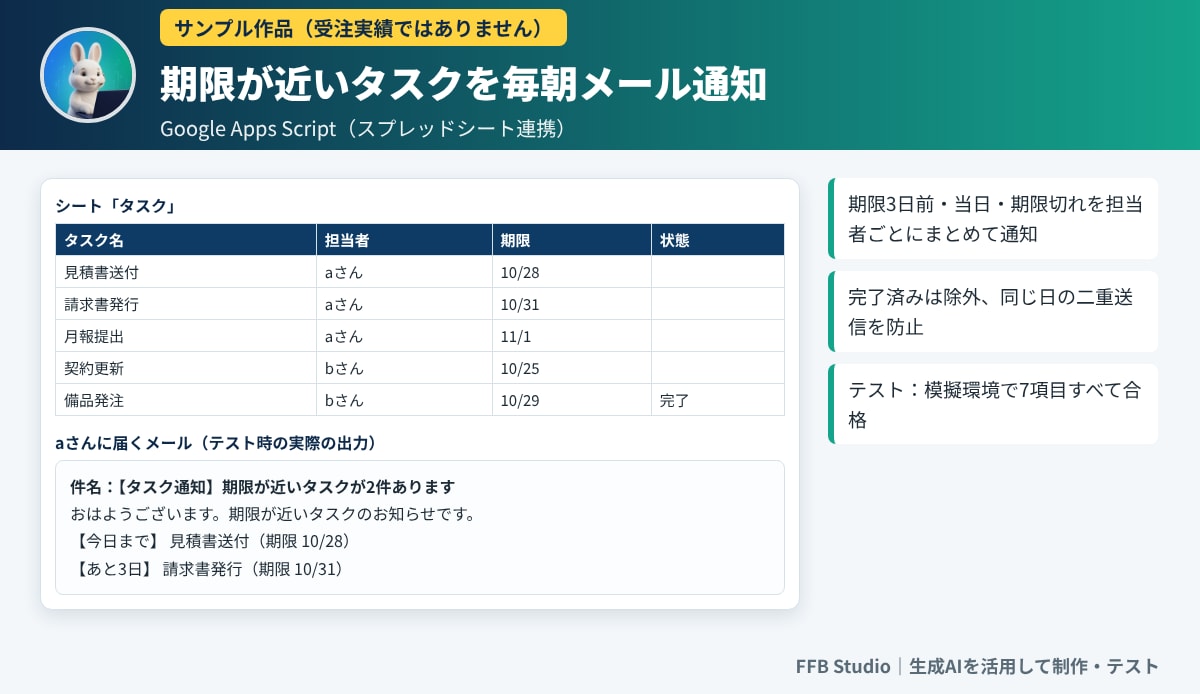 スプレッドシート作業をGASで自動化します 転記・集計・通知など毎日の手作業をボタン1つに イメージ2