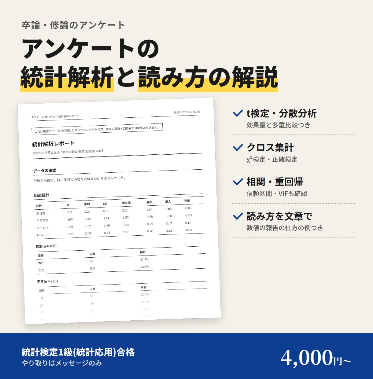 卒論・修論のアンケートをRで統計解析します 統計検定1級(統計応用)合格者が読み方までていねいに解説 イメージ1