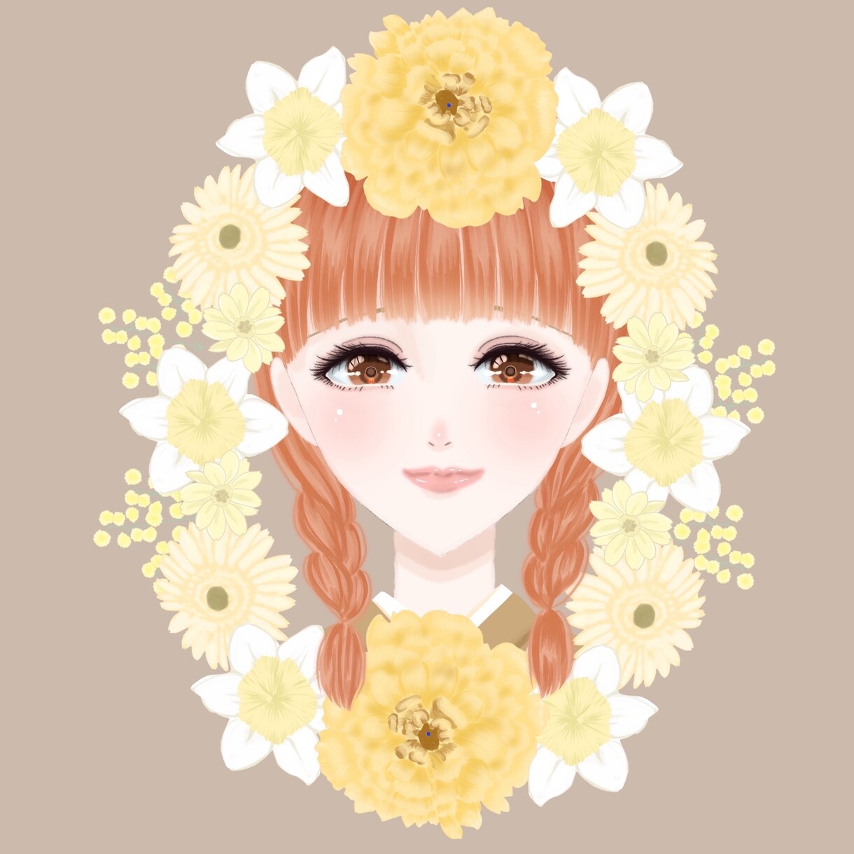 花フレーム女性アイコン制作｜SNS用描きます お好きなカラーで作る、花に囲まれた可愛いSNSアイコン イメージ3