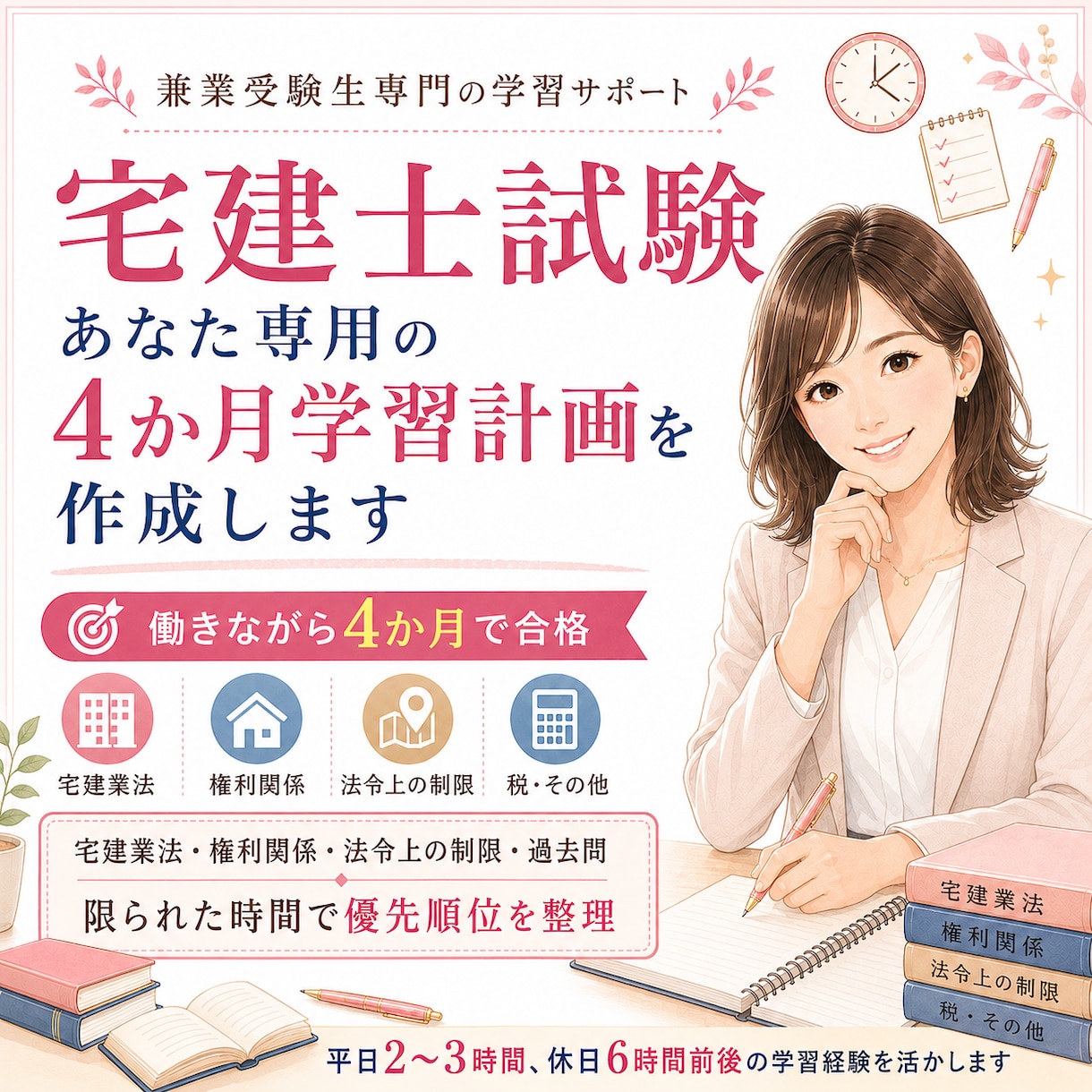 宅建試験の4か月学習計画を作成します 働きながら4か月で合格した経験をもとに個別作成 イメージ1