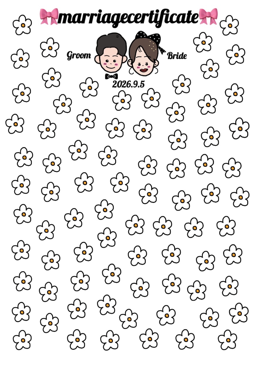 ゲスト参加型結婚証明書を作成してます ゲストにお花の色を塗っていただく結婚証明書です イメージ2