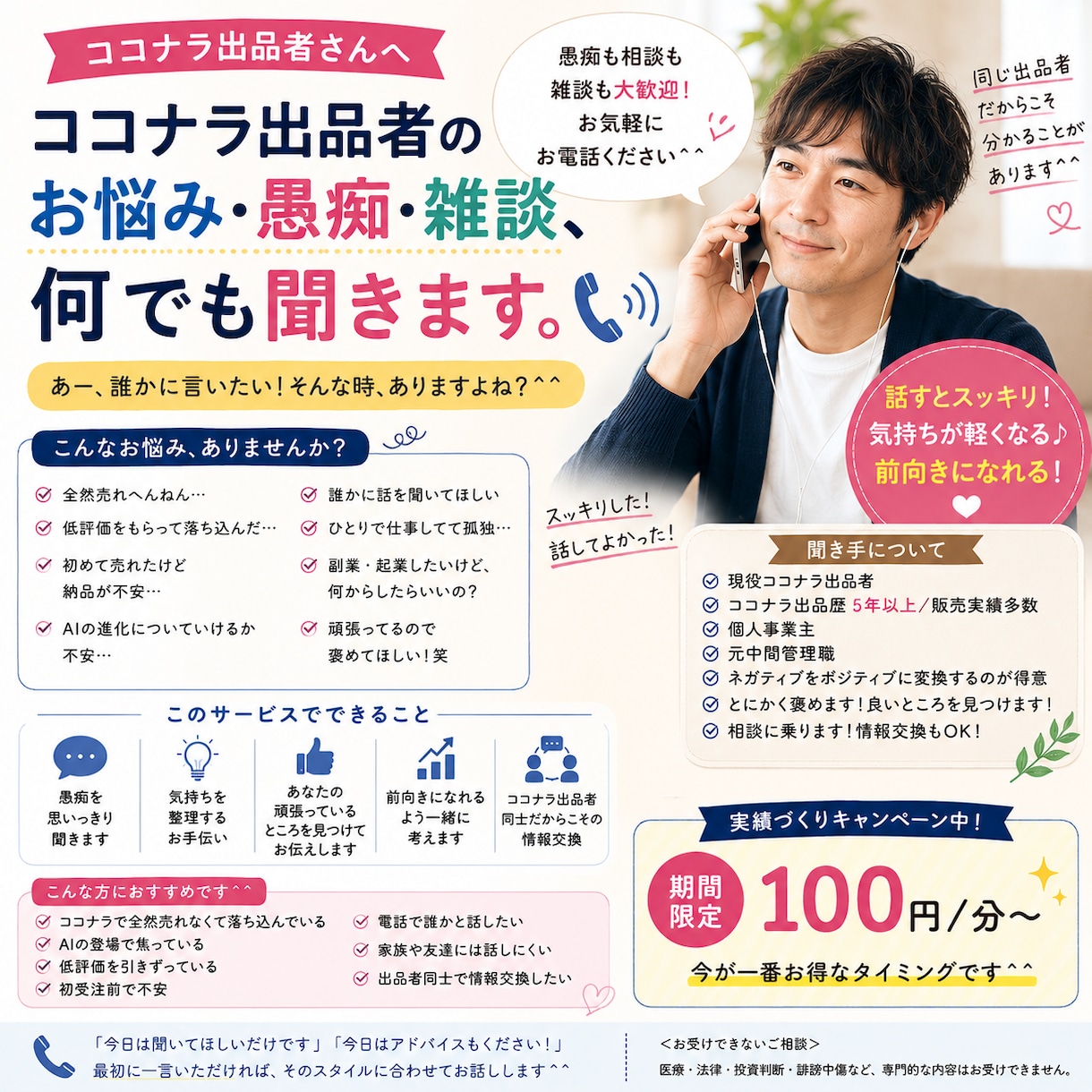 ココナラ、頑張ってるのに売れない…を一緒に考えます 出品者の売上・サービス・価格・購入者対応の悩み何でも相談OK イメージ1