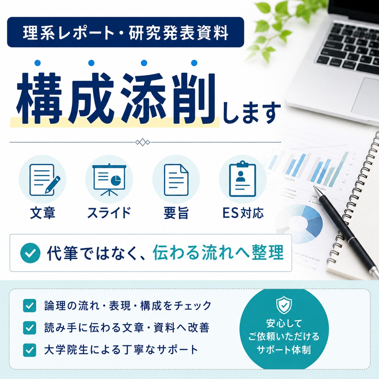 理系レポート・研究発表資料の構成を添削します 伝わりにくい文章や資料を、読み手に伝わる流れへ整理します イメージ1