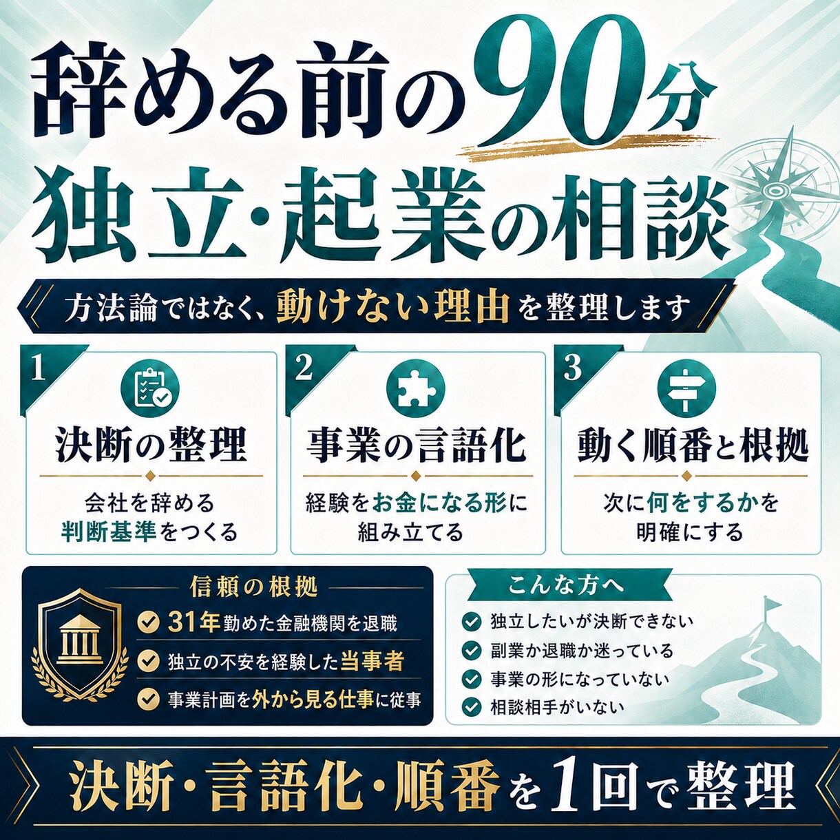 方法論の前に覚悟を。55歳で独立した私が伴走します ノウハウは山ほどある。足りないのは決める順番と覚悟です イメージ1