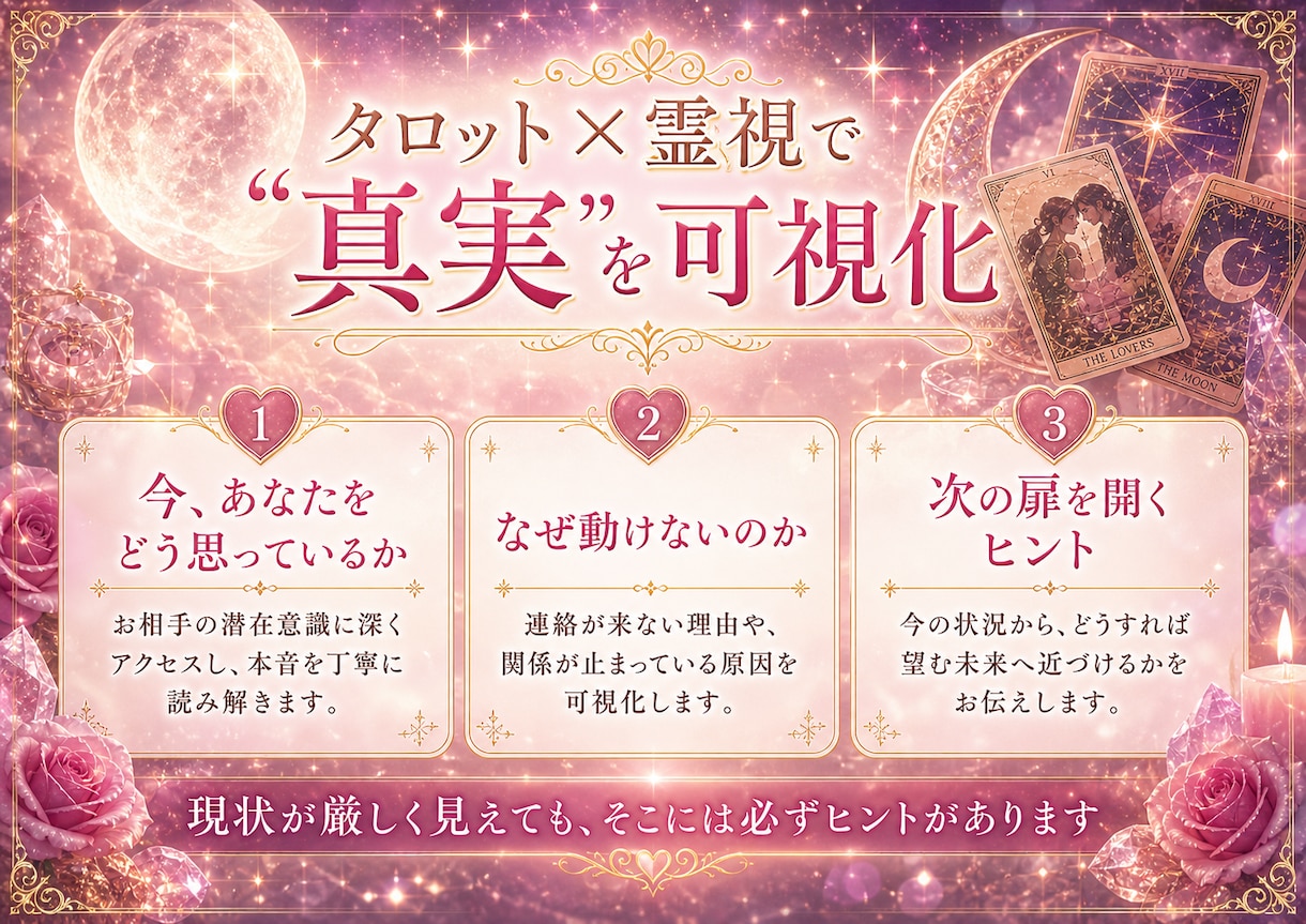 復縁♡復活愛♡複雑恋愛♡タロットと霊視で占います お相手の深層心理を読み解き、望む未来への最短ルートを導きます イメージ3