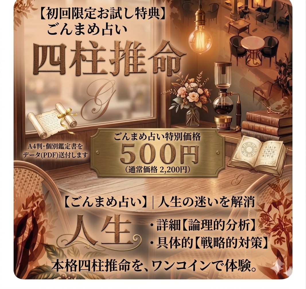 四柱推命という統計学で導く「人生設計図」鑑定します 占いの帝王と言われる四柱推命で運命を紐解きます イメージ1