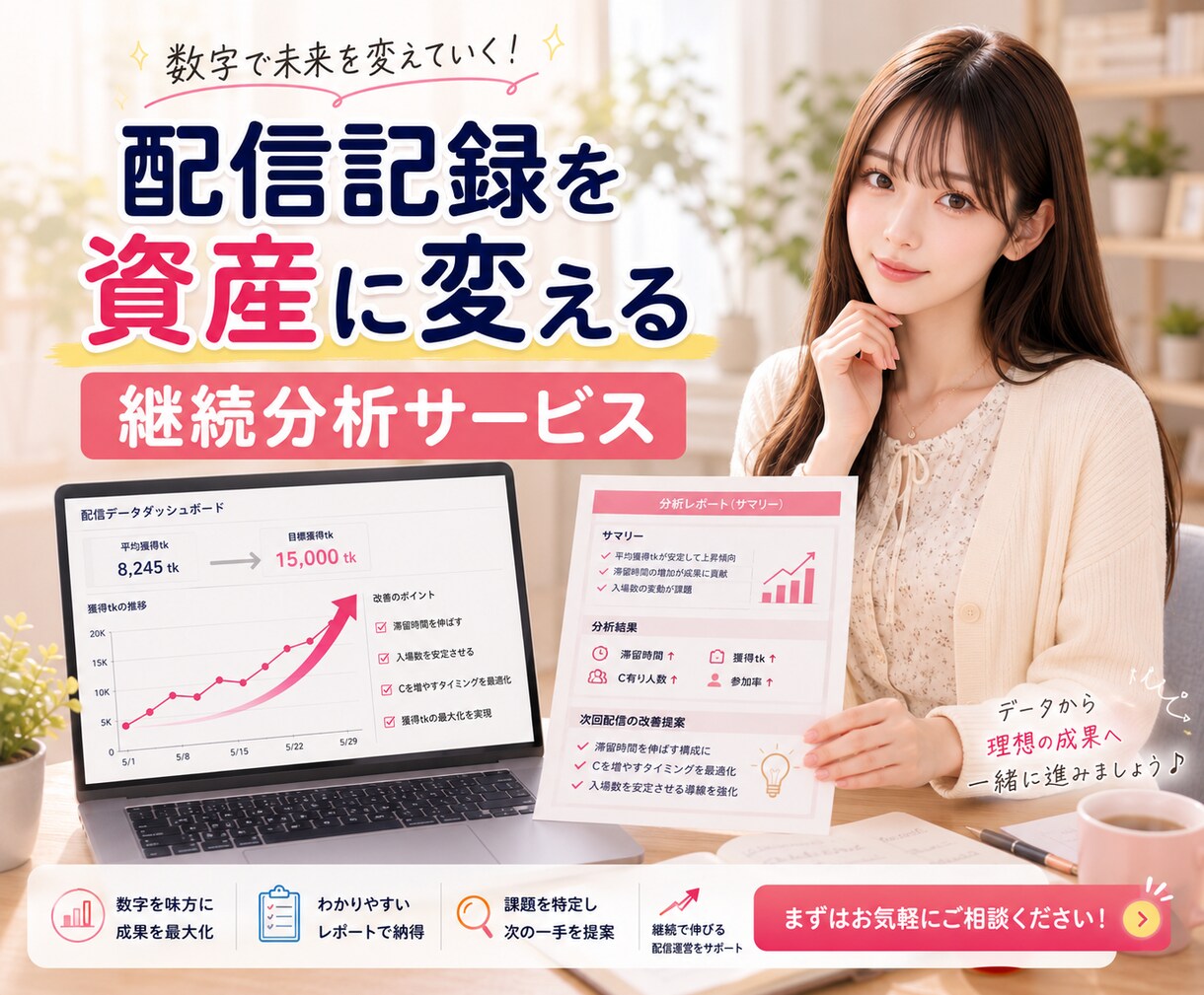 蓄積配信データから勝ちパターンを抽出します 目指せ1配信15000tk！配信記録から次の一手を設計します イメージ9