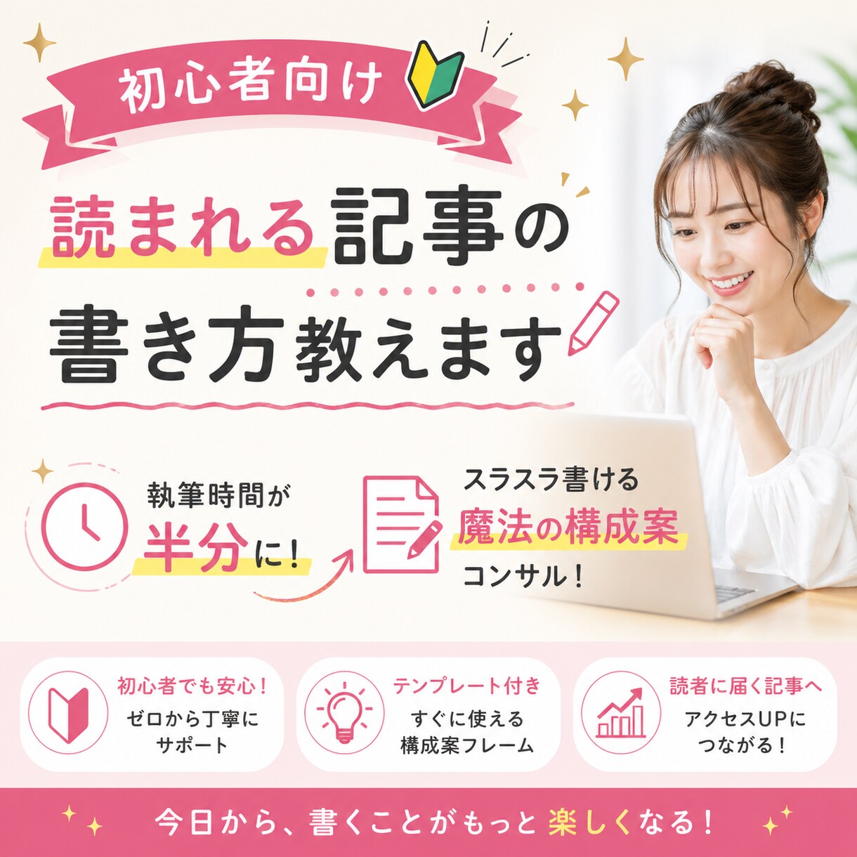 初心者向け・読まれる記事の書き方教えます 執筆時間が半分に！スラスラ書ける魔法の構成案コンサル！ イメージ1