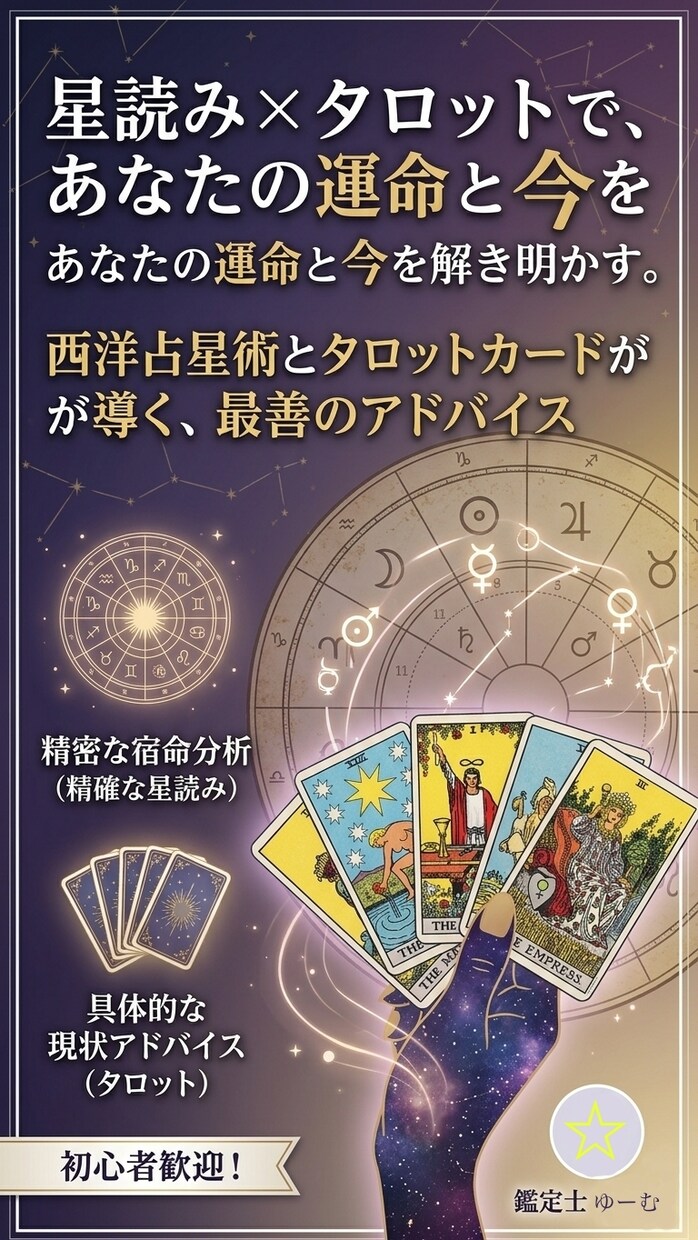 星読みとタロットで運勢と今の悩みを詳しく占います 西洋占星術で運命を知り、タロットで今必要な助言を導き出します イメージ1