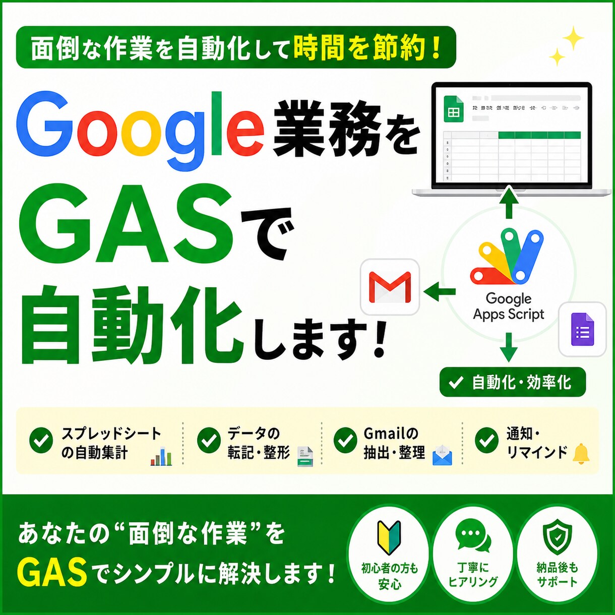 Google業務をGASで自動化します スプレッドシート・Gmail作業を効率化 イメージ1