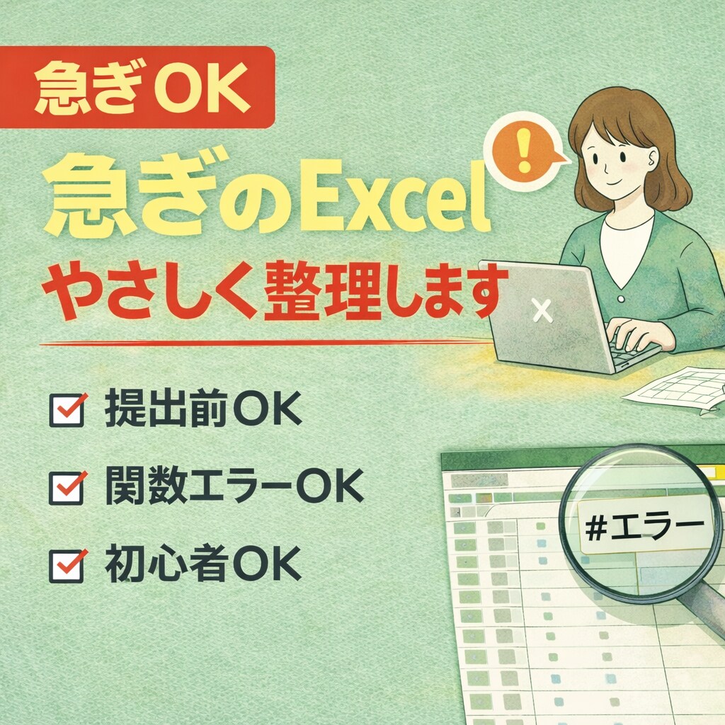 お急ぎOK｜Excelの困りごと優しく整理します 締切前に「このExcelで大丈夫？」 と不安になる方向けです イメージ1