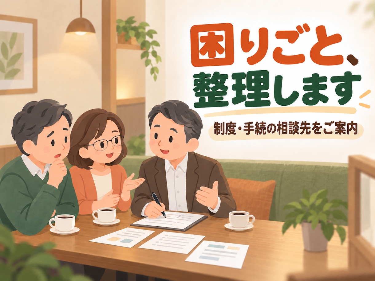 その困りごと、整理します 制度・手続の相談先、行政書士と探しましょう イメージ1