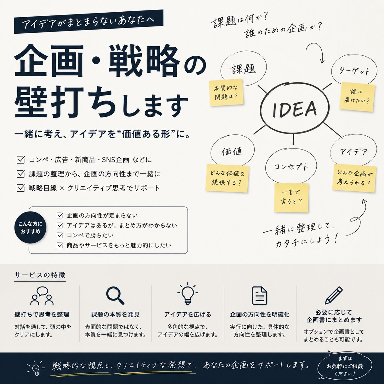 販促コンペ、宣伝会議賞入賞者が壁打ち相手になります アイデアの壁打ちがしたい、戦略を考えて欲しいという方の力に イメージ1