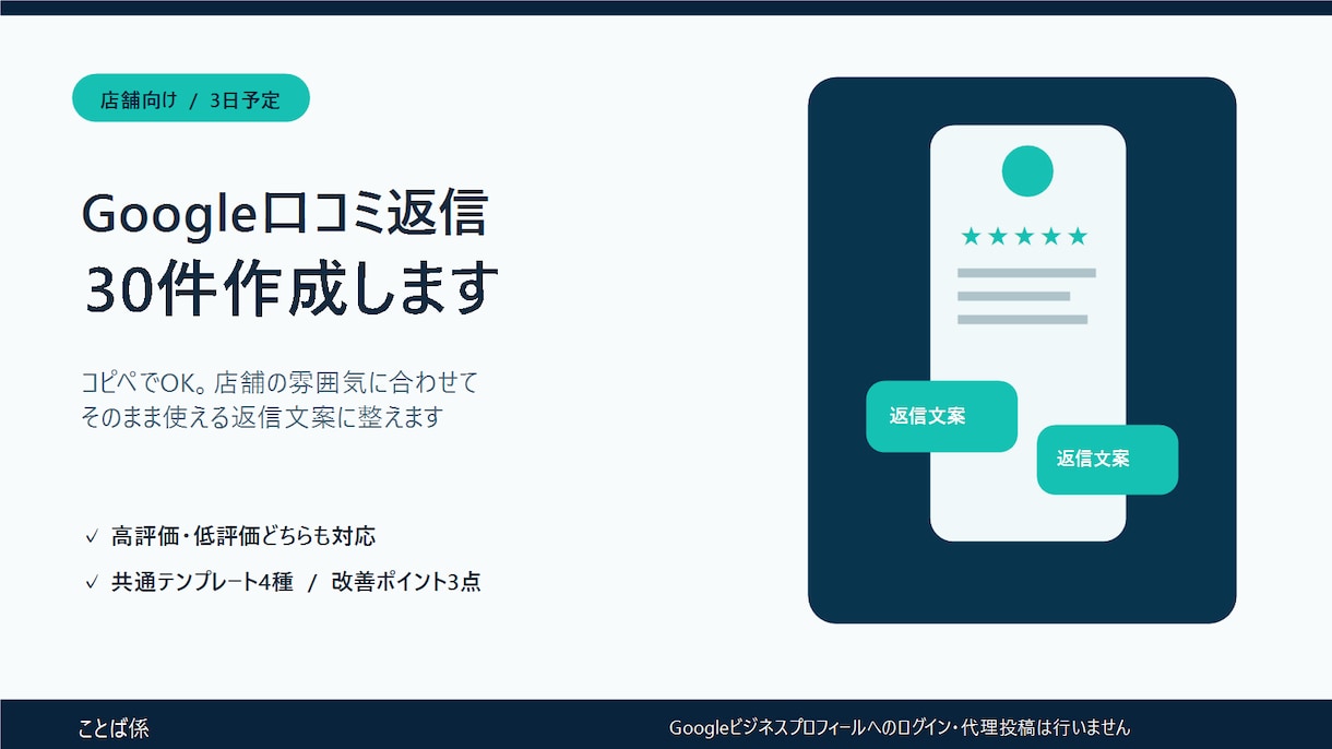 Google口コミ返信文を30件丁寧に作ります コピペでOK。店舗に合う自然な返信文案 イメージ1