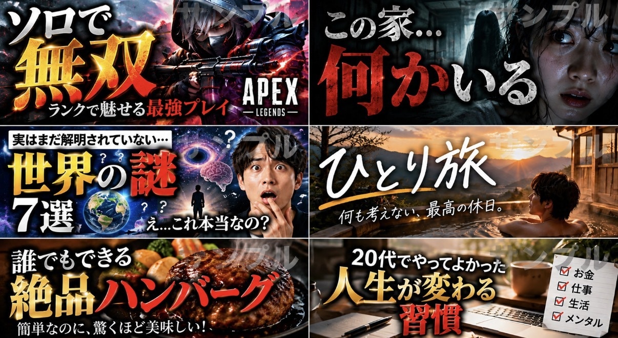 目を引くYouTubeサムネイルを制作します AIを活用！見やすく印象に残るサムネイルを低価格で制作！ イメージ1