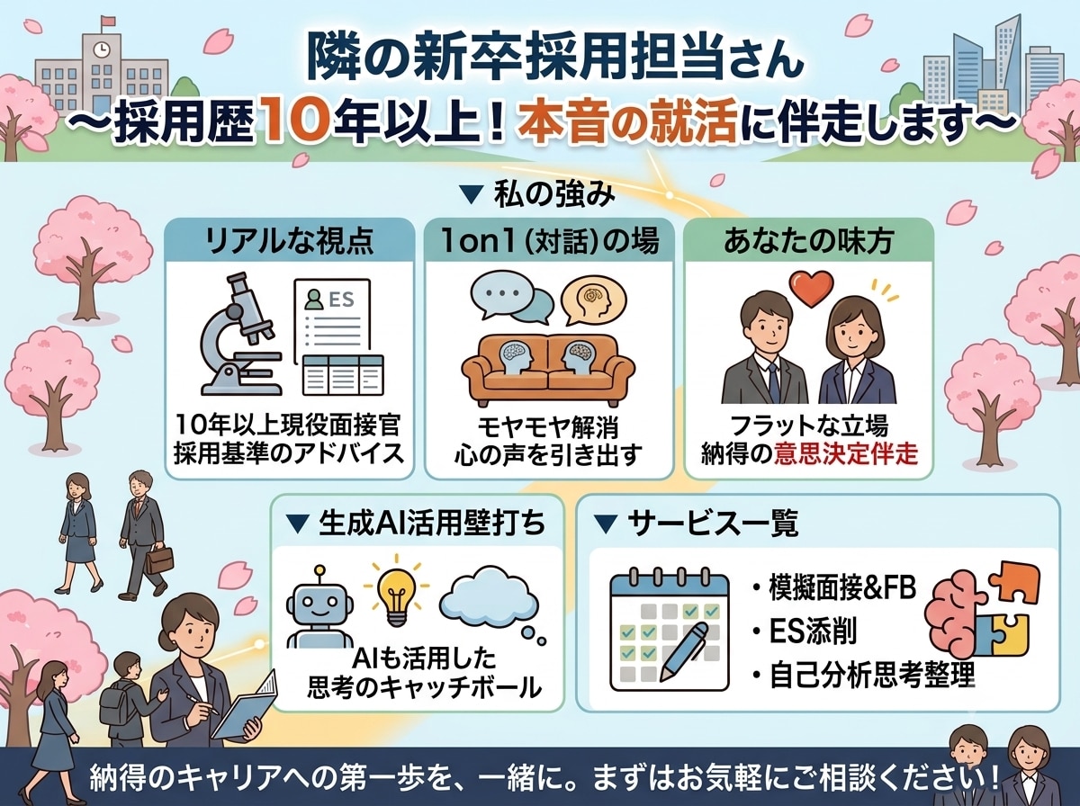 Matcher★5評価多数の人事が模擬面接します 生成AIによる自己分析から、意思決定まで本音就活に伴走します イメージ1