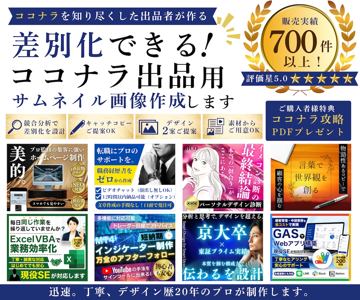 差別化できる！ココナラ出品サムネイル画像作成します サービス画像デザイン2案作成⭐️ココナラ攻略PDF付❗️ イメージ1