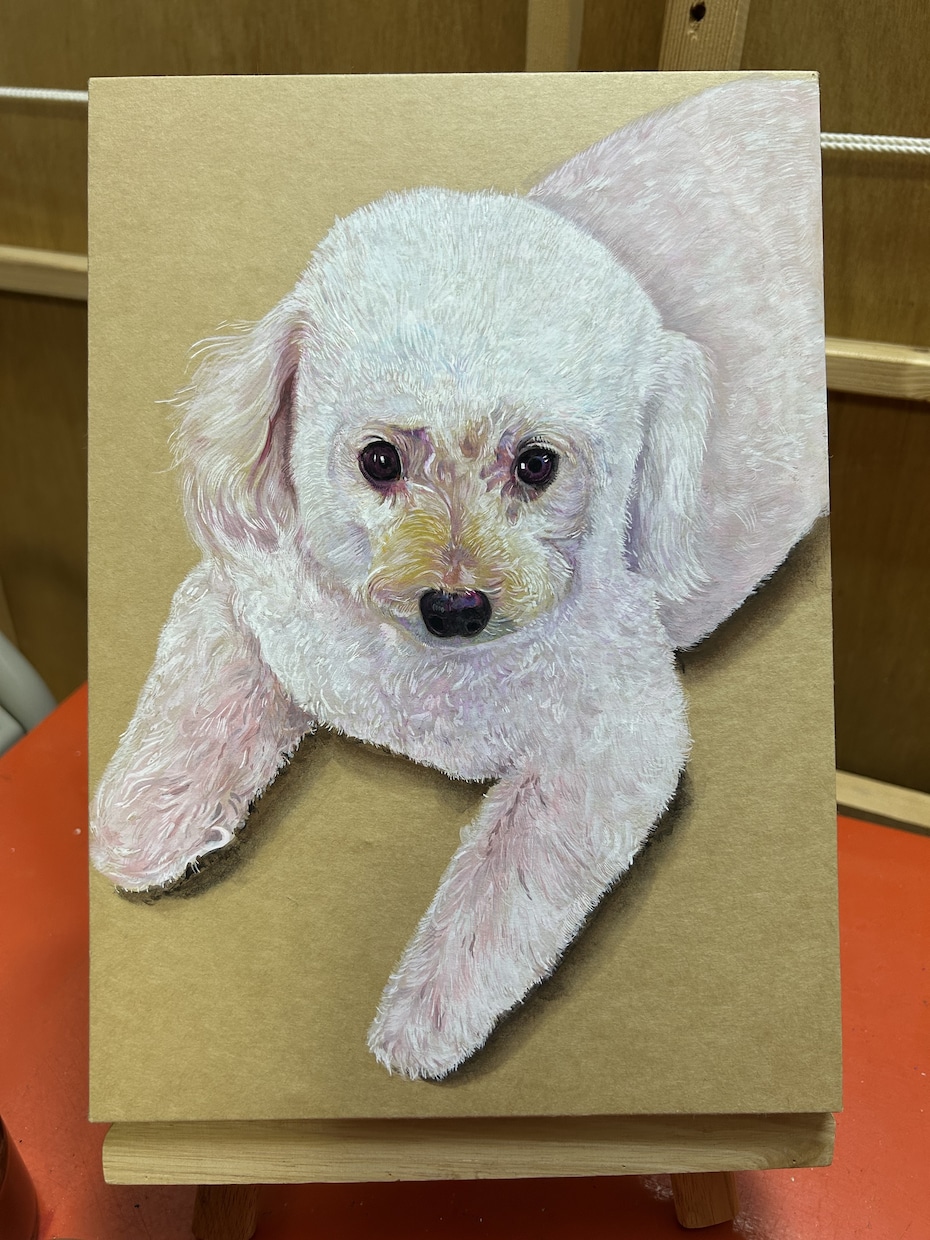 アクリル絵の具でペットの似顔絵を手描き作成します 犬・猫のクラフト紙をベースにリアルで温かみのある絵です イメージ1