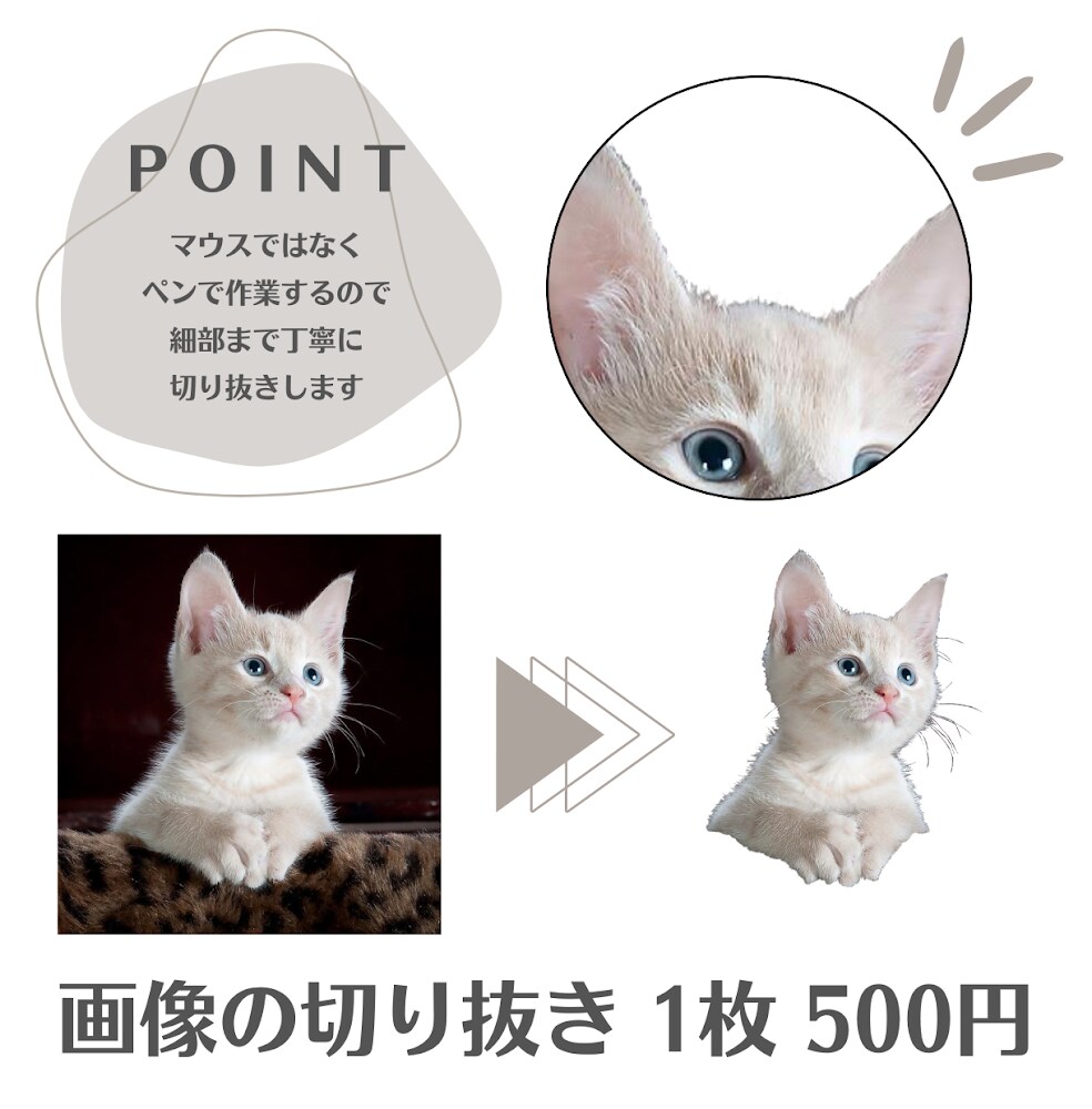 細部まで丁寧に画像を切り抜きます ▶︎▷ペン作業で細部まで丁寧に切り抜きします◁◀︎ イメージ1