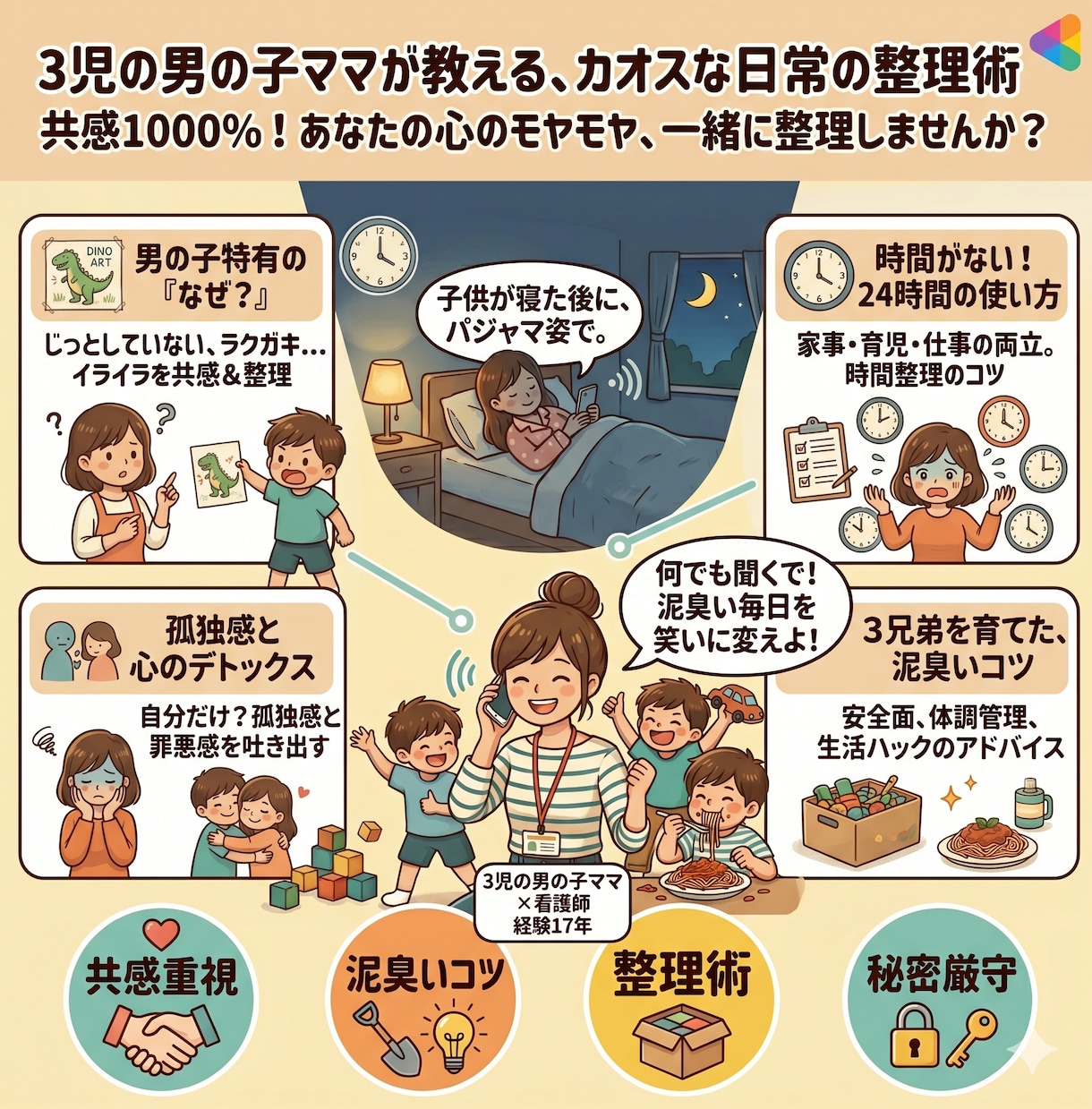 男の子育児のカオスを３兄弟ママが悩みを解決します 「もう限界！」を笑いに変える電話相談。 イメージ2