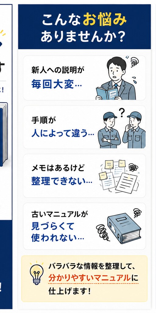 メモ・既存資料から業務マニュアル手順書を作成します バラバラな情報を整理し見やすく分かりやすい手順書に仕上げます イメージ2