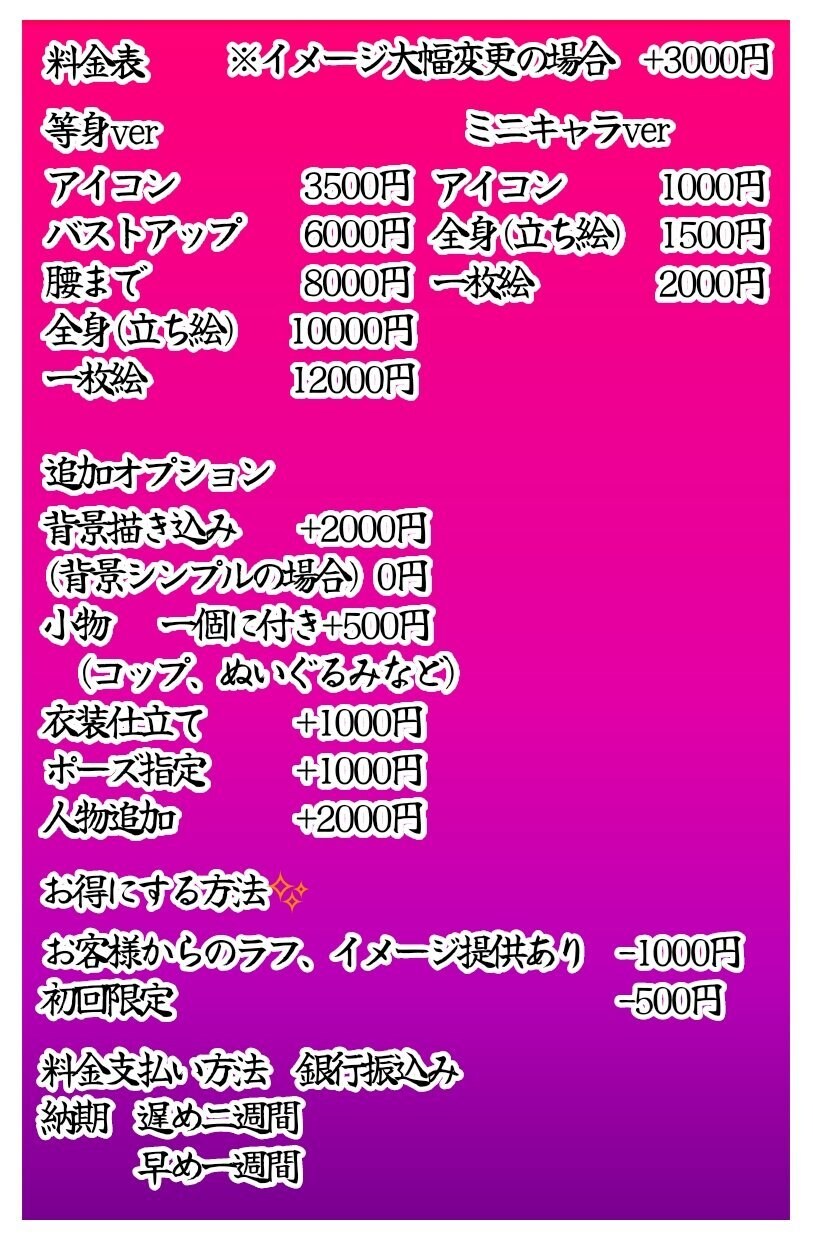 出来るだけ懐に優しい値段で描かせてもらいます 一般学生がカッコ可愛い愛情たっぷりのイラストを描きます イメージ9