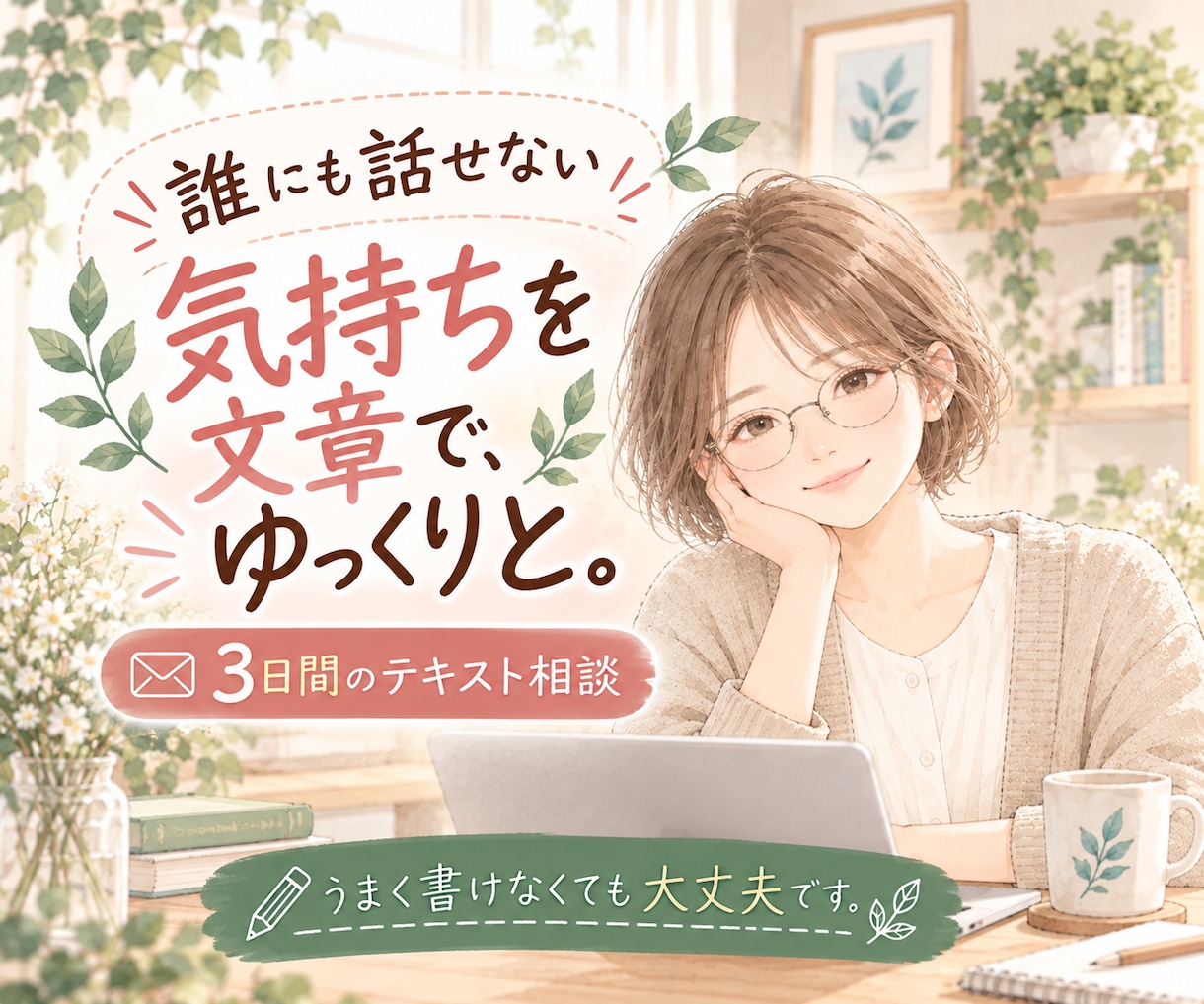 誰にも話せない気持ちを文章でゆっくりお聴きします 文章だからこそ、自分のペースで話せる場所です イメージ1