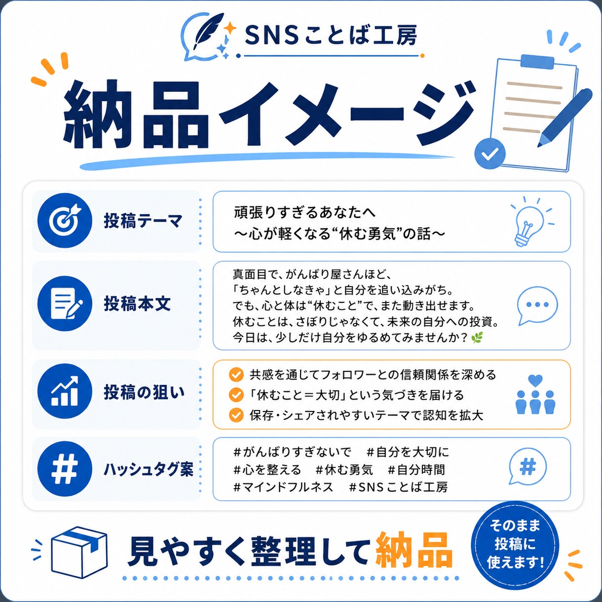 X・SNS投稿文を10本まとめて作成します 投稿ネタからお任せ！あなたらしい発信をやさしくサポートします イメージ5