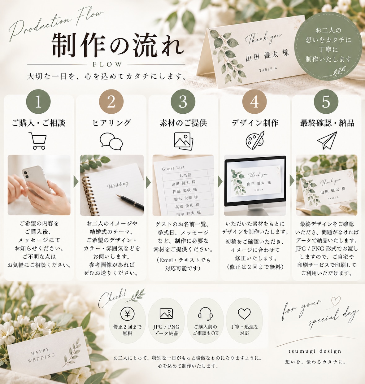 結婚式の席札をおしゃれにデザインします 大切なゲストへのおもてなしを、心を込めた席札に。 イメージ3