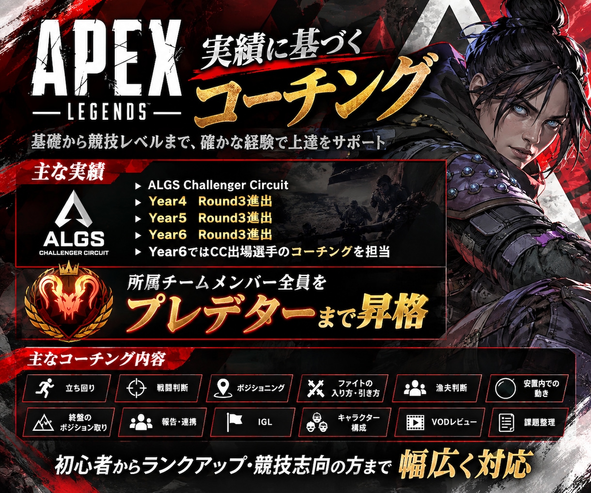 ALGS CC経験者が勝てる立ち回りを伝授します ALGS CC経験者が実戦目線で徹底指導！ イメージ1