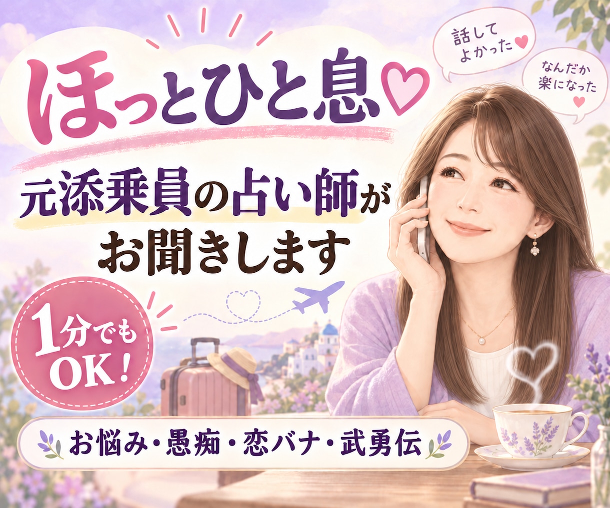 ほっとひと息♡元添乗員の人好き占い師がお聞きします 1分でもOK！お悩み・愚痴・恋バナ・武勇伝♡ゆるっと雑談 イメージ1