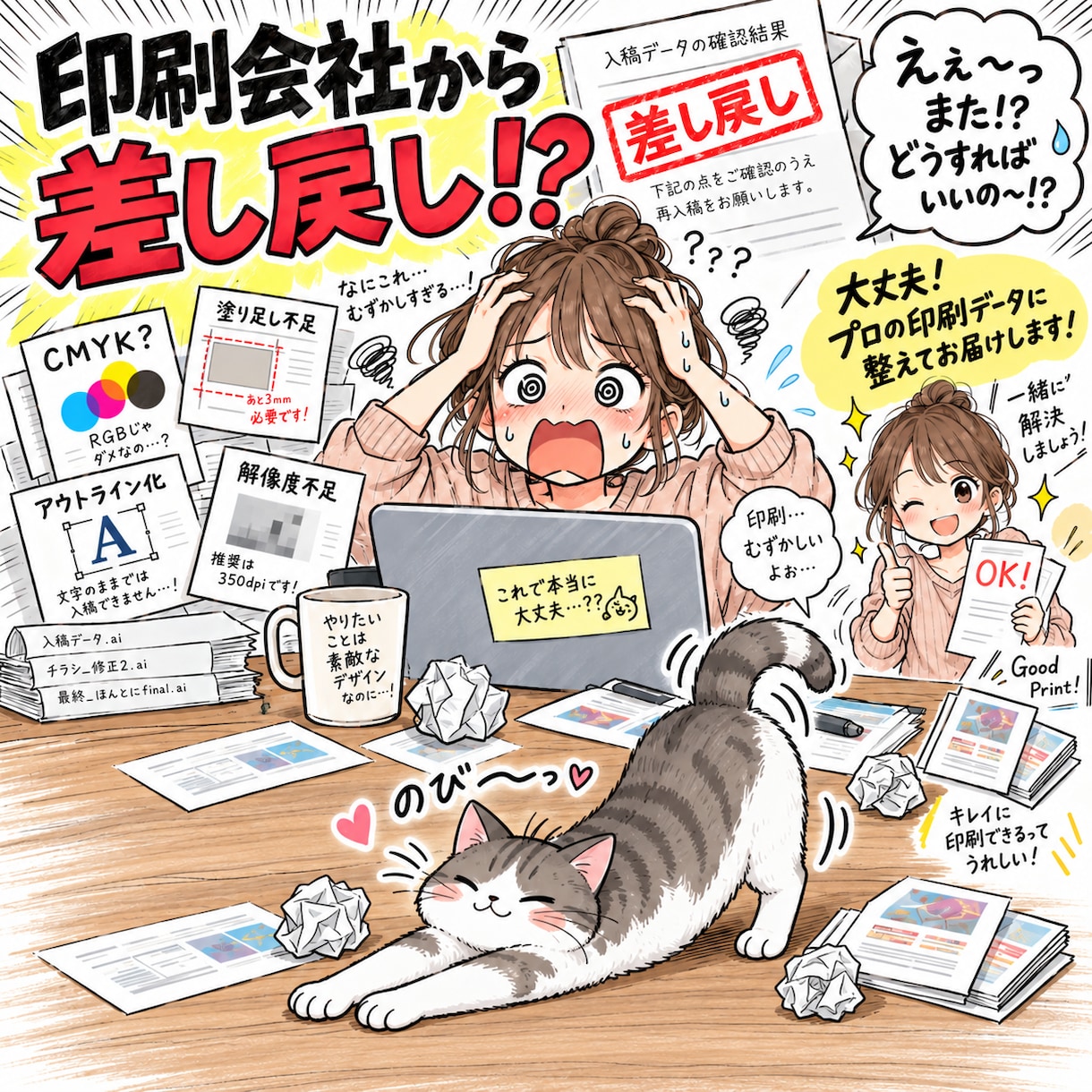 印刷会社に入稿するデータを作成します 「データ不備あり」と言われても大丈夫！印刷用データに整えます イメージ1