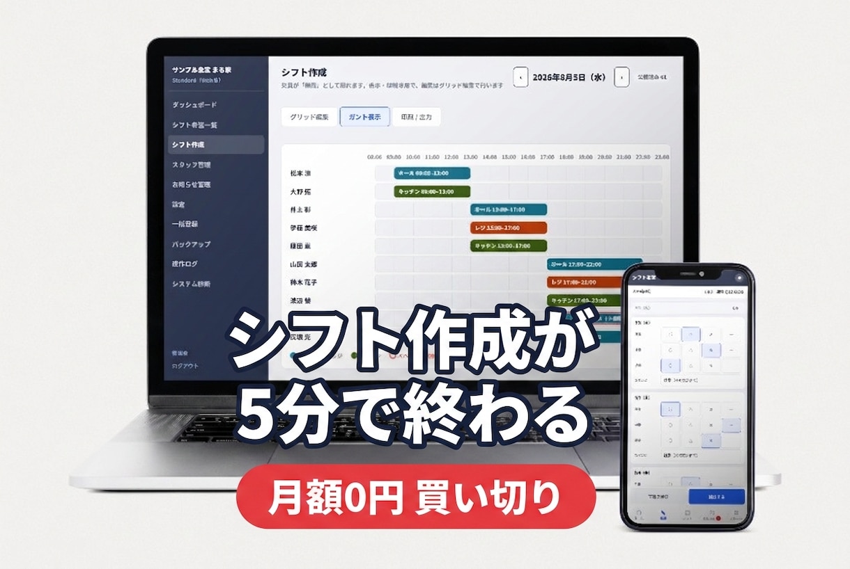 月額0円 買い切りのシフト管理システムを納品します シフト作成が5分で終わる。従業員はスマホで提出 イメージ1