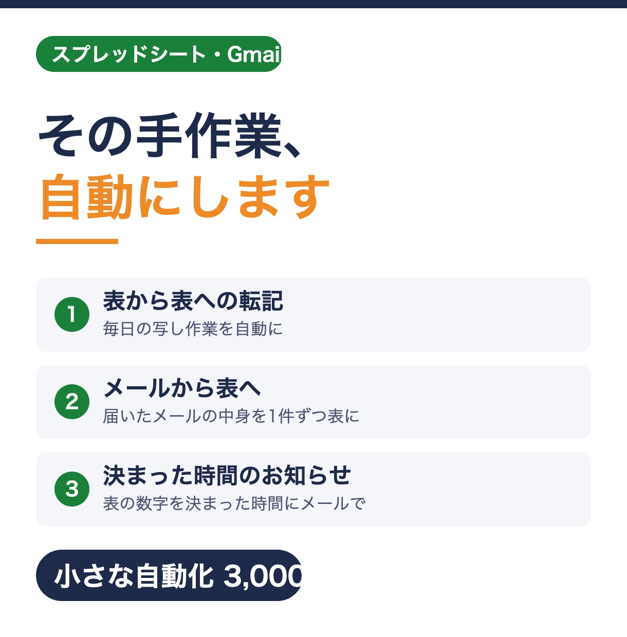 GASでスプレッドシートやGmailを自動化します 手作業の転記やメールの整理を、自動にします イメージ1