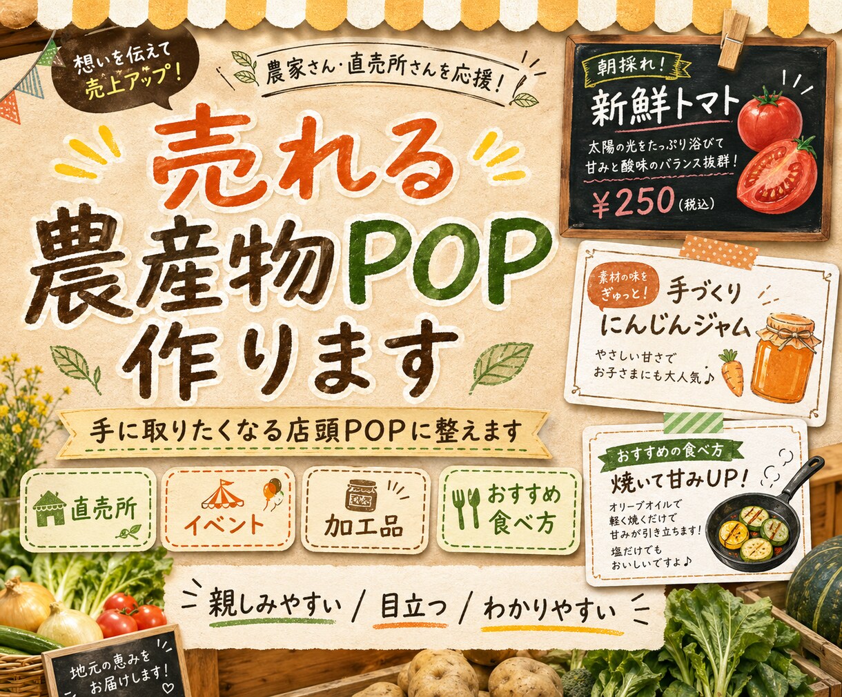 売れる農産物POP作ります おいしさ・食べ方・買う理由が伝わる店頭POPに整えます イメージ2
