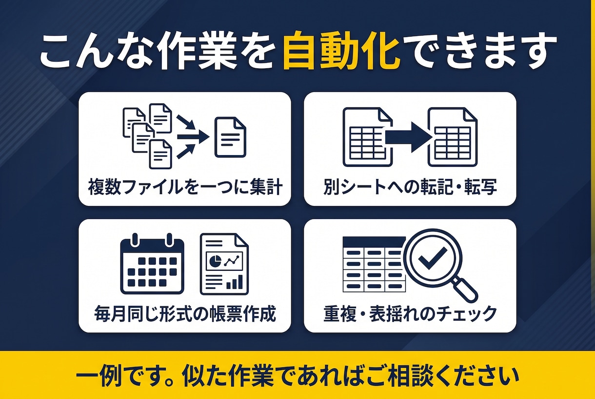 Excelマクロで面倒な繰り返し作業を自動化します 購入前に試作をお見せします｜コードもそのままお渡し イメージ2