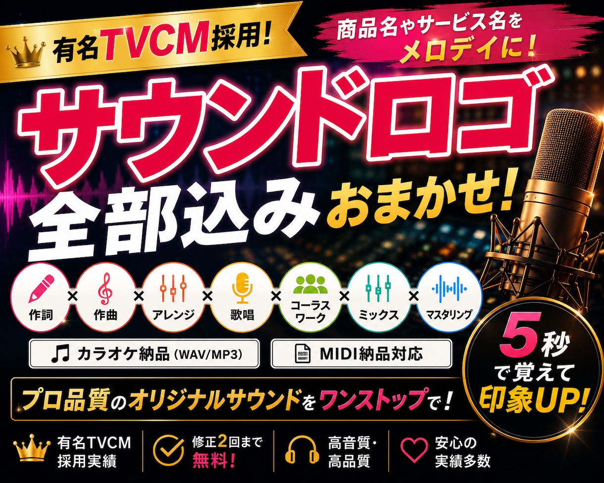 有名TVCM採用！サウンドロゴを作曲＆歌います PRソング付きSNS用動画もセット作成可能♪企業案件多数!! イメージ1