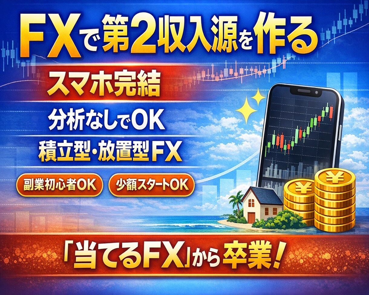 副業初心者向けFXで第2収入源を安定的に構築します スマホ完結｜分析なしでもできる積立型・放置型のFX資産運用 イメージ1