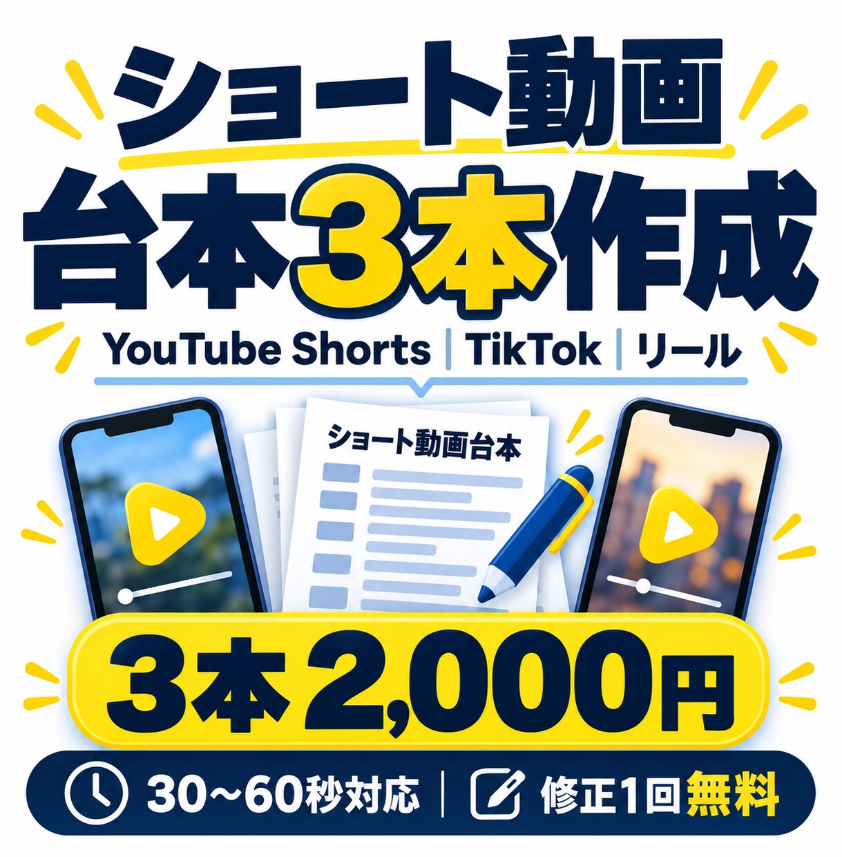 ショート動画用の台本を3本作成します 冒頭3秒で惹きつける30〜60秒の台本を作成 イメージ1