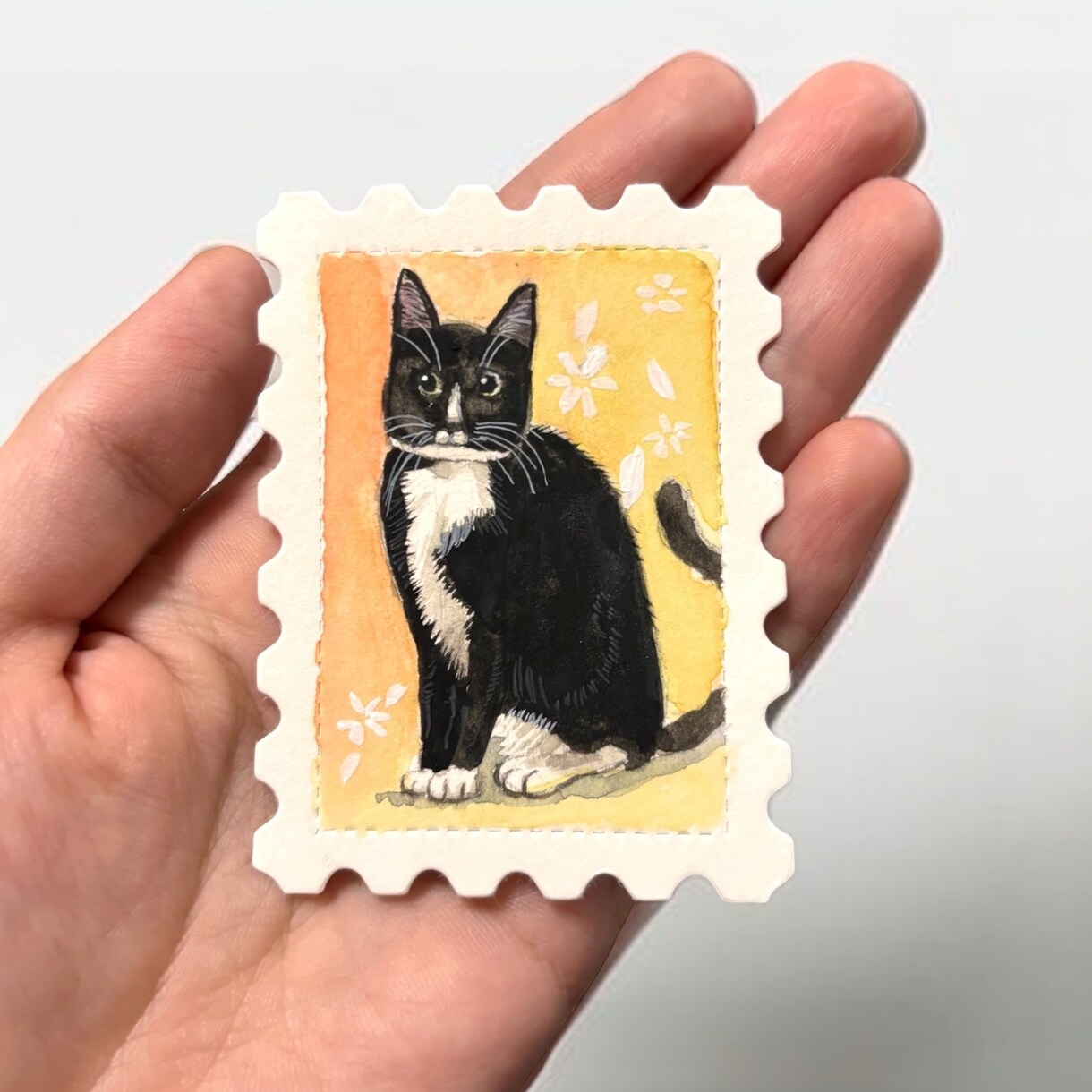 切手型⭐︎大切なペットを、小さな水彩画にします 手のひらに収まる宝物。ペットの「切手型」水彩肖像画描きます イメージ5